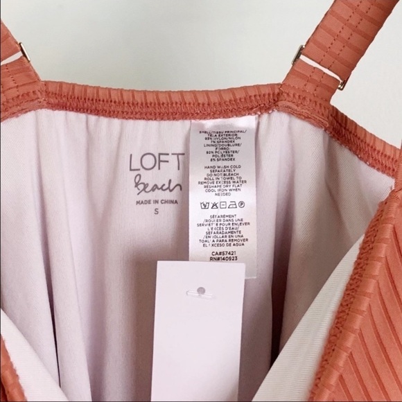 NWT Loft Beach Ribbed V-Bar One Piece Swimsuit In Pink - Picture 3 of 4